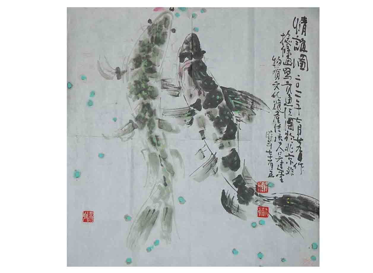 中国非物质文化遗产传承大师吴建堂捻条画《情谊图》68cmx68cm