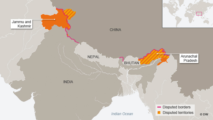 Map India China disputed borders